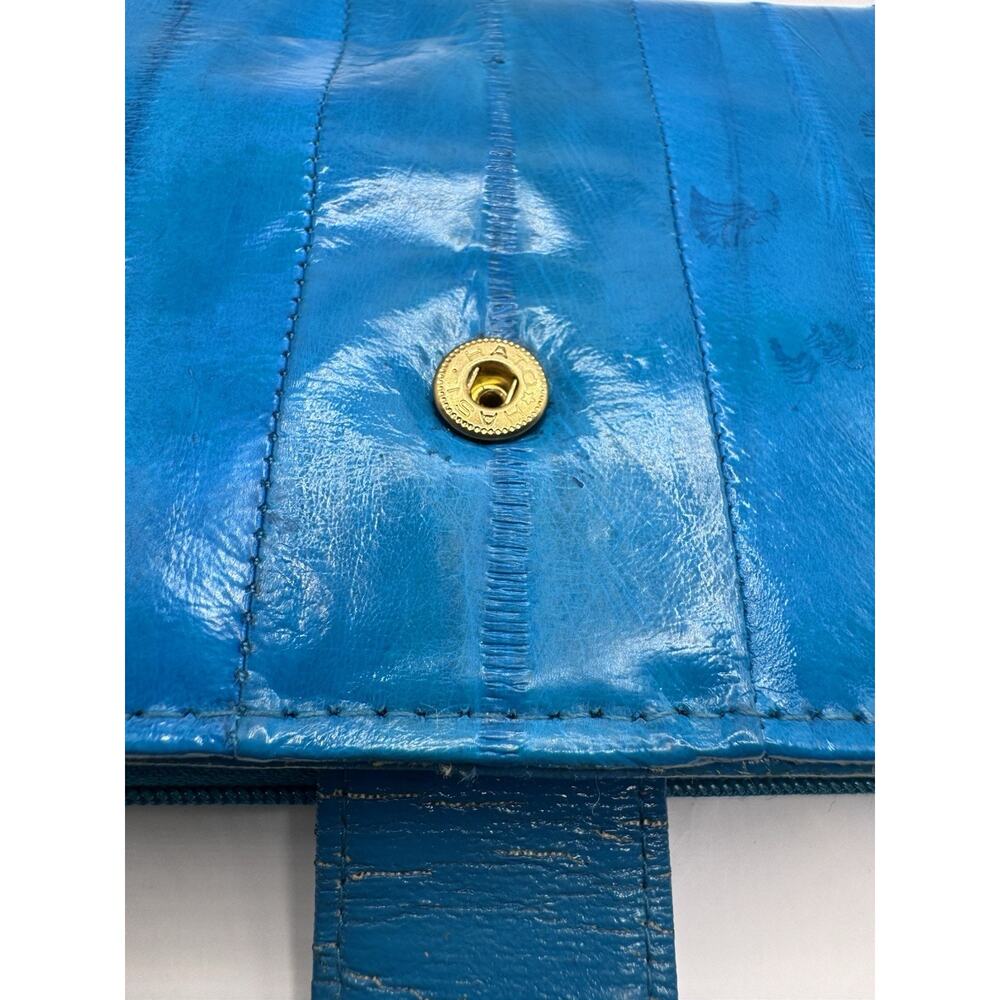 Eel Skin Leather Wallet Turquoise Blue Organizer Clutch + Keychain Vintage Teal - Picture 5 of 15